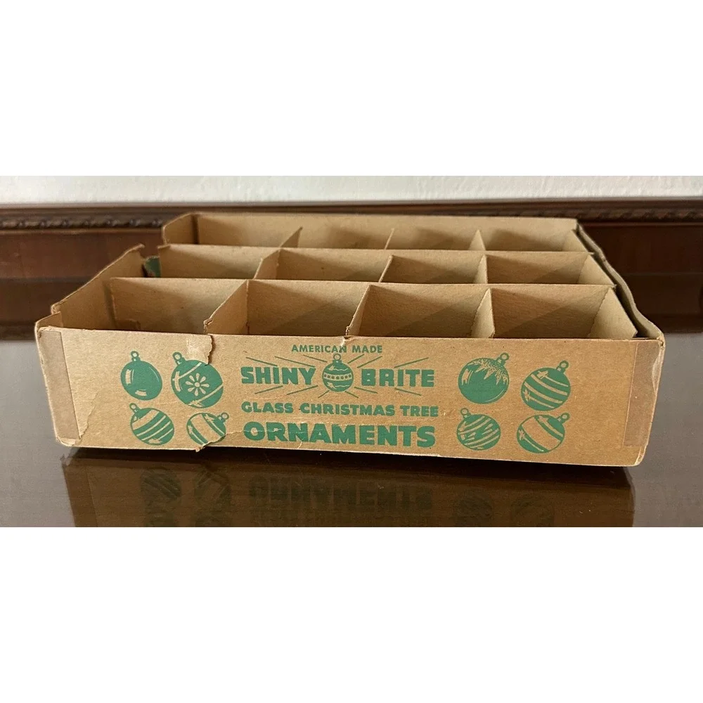 Vintage Shiny Brite Glass Christmas Tree EMPTY Ornament Box 12 Slot No Lid 11x9